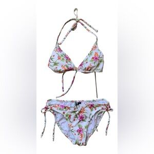Raisins floral tie-neck halter bikini top and bottom